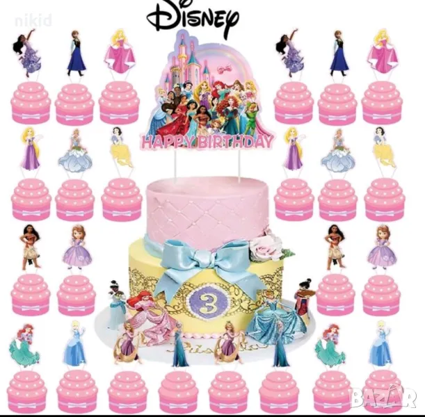 24 бр Принцеси Дисни къси картонени топери топер за торта мъфини, снимка 1