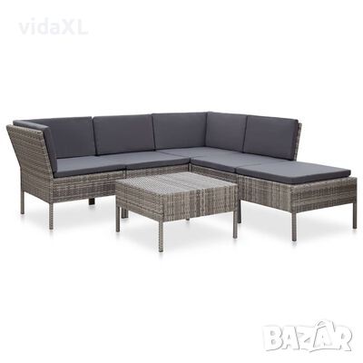 vidaXL Градински комплект с възглавници, 6 части, полиратан, сив, снимка 1