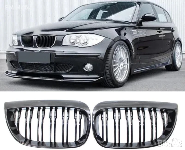 Решетки Бъбреци Двойни Черен Гланц за БМВ BMW 1 серия E81 E87 2004-2011 г., снимка 1