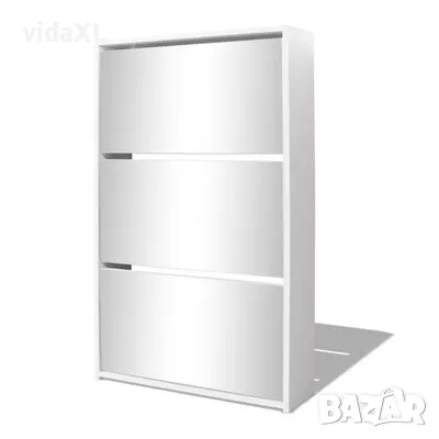 vidaXL Шкаф за обувки с тройно огледало, бял, 63x17x102,5 cм（SKU:243048）, снимка 1