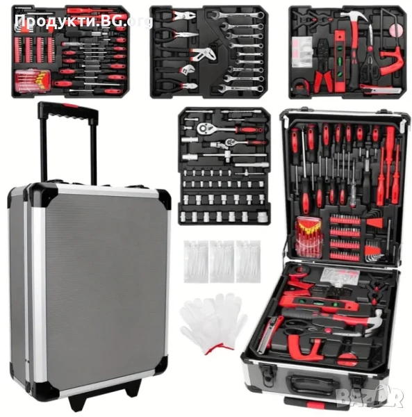 899-частов индустриален комплект инструменти с 4 нива и колела – сив, снимка 1