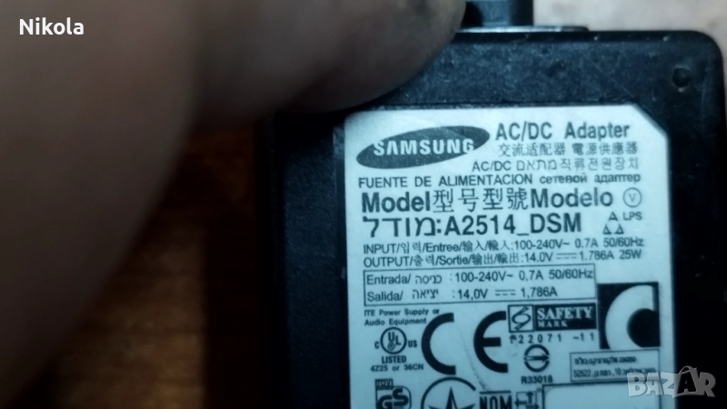 SAMSUNG A2514-DSM + КАБЕЛ AC Адаптер захранване 14V- 1.786A, 25W+ захранващ кабел, снимка 1