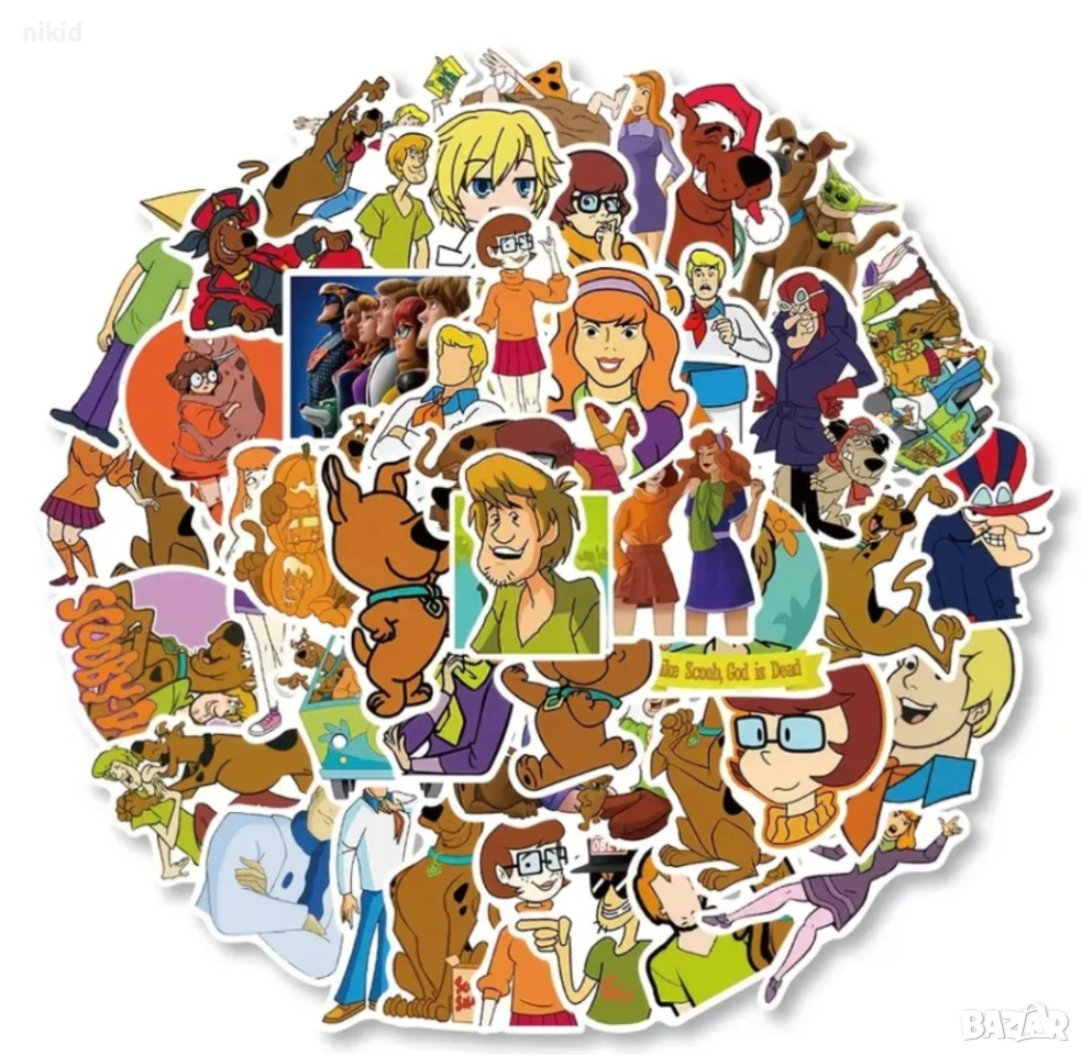50 бр Скуби Ду Scooby Doo самозалепващи лепенки стикери украса декор картонена торта ръчна изработка, снимка 1