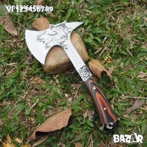 Руска компактна брадвичка с гравиран вълк Кемпинг Топор ст 65х13, снимка 1