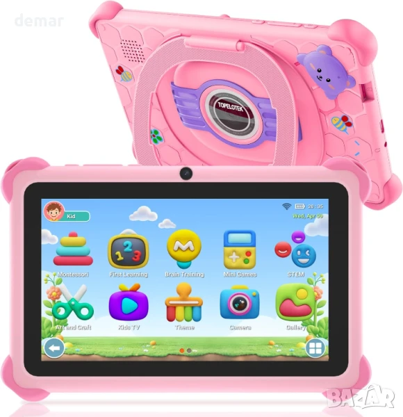Детски таблет с WIFI, двойна камера, сензорен екран, удароустойчив калъф, родителски контрол, 3-7 г, снимка 1