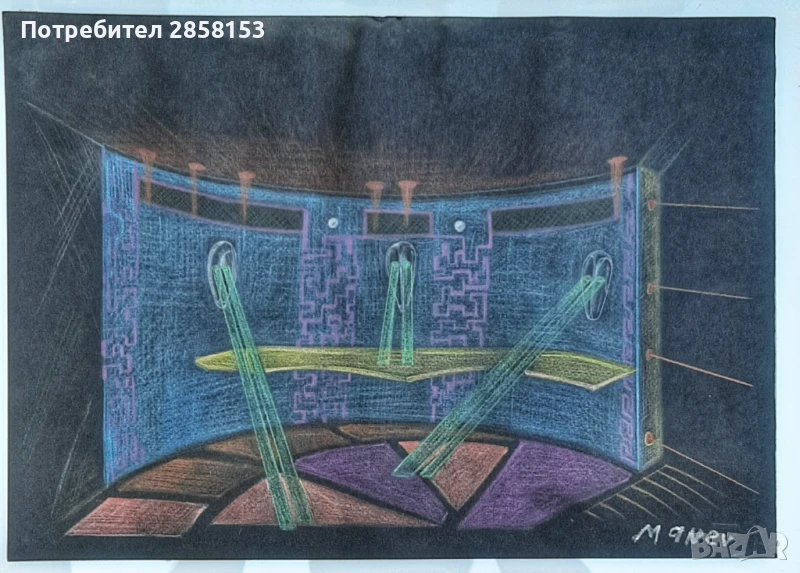 Картина на худ. Никола Манев,пастел върху картон 1940-2018 г., снимка 1