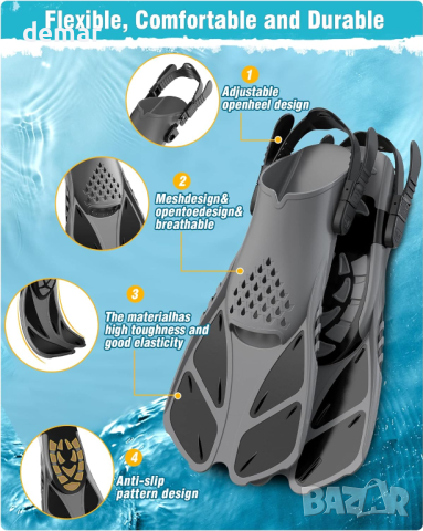 Комплект за гмуркане Lealinga маска със шнорхел и регулируеми плавници, черно, S/M, L/XL, снимка 3 - Водни спортове - 44988852