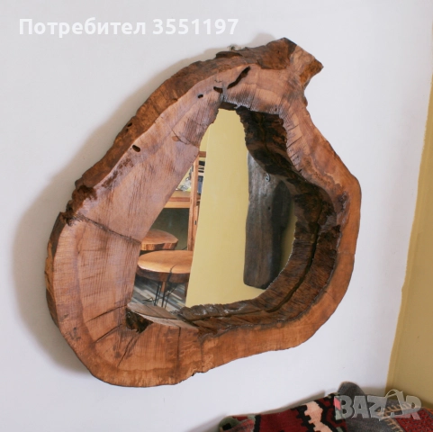 Голямо ОГЛЕДАЛО с масивна дървена рамка от дънер с жив вътрешен и външен ръб, снимка 2 - Огледала - 51687188