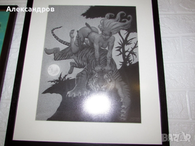 Жена с тигър реплиика 39х46см на Fastner & Larson.  , снимка 4 - Картини - 52400772