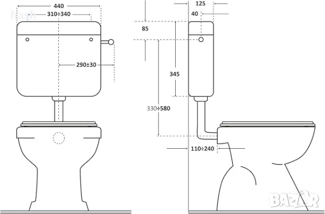 DELTA BOX 2 Вно казанче WC LT3/9 ПЪЛНО ДВОЙНО ОТТОЧВАНЕ С КРАН, снимка 2 - Други - 48564957