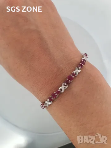 Оригинална и Удобна Гривна от Сребро с Рубини/Изумруди/Сапфири, снимка 6 - Гривни - 49932049