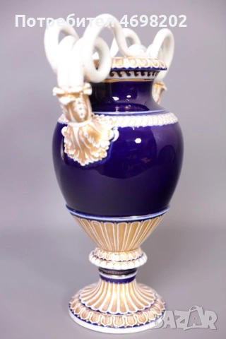 Прекрасна Майсен Meissen ваза кобалт и злато перфектна, снимка 5 - Вази - 53936084