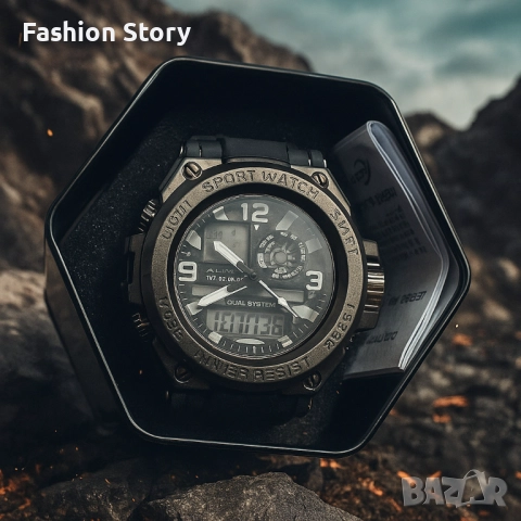Спортен аналогово-дигитален мъжки часовник с подсветка, аларма и водоустойчив корпус, снимка 4 - Мъжки - 51971921