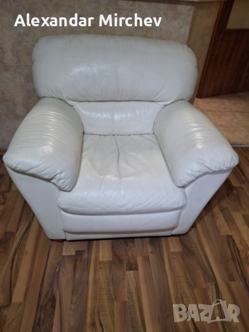 Висококачествени италиански диван и фотьойл от естествена телешка кожа, снимка 2 - Дивани и мека мебел - 53891856