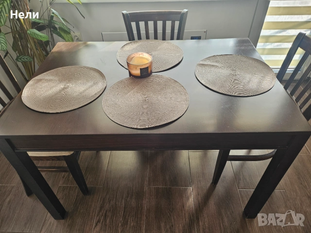 ​🪵 Стилна трапезна маса с 4 стола – Комплект (Венге)