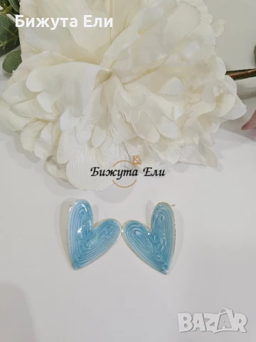 Обеци сини сърца , снимка 2 - Обеци - 51430275