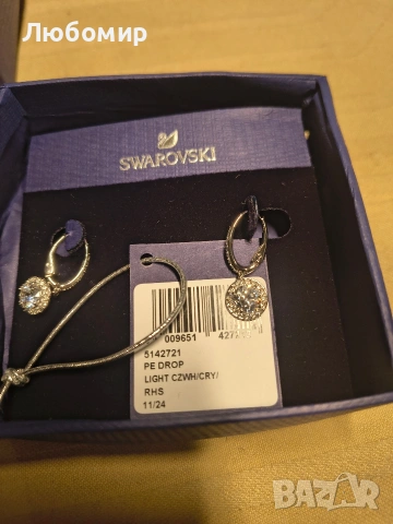 Обеци Swarovski Attract с кръгла форма, бели, с родиево покритие , снимка 5 - Обеци - 53384579