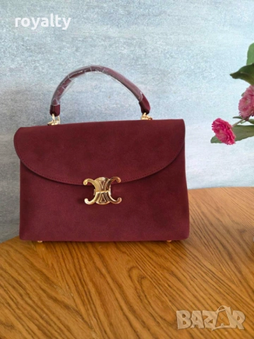 Celine Дамска Чанта Набук Бордо