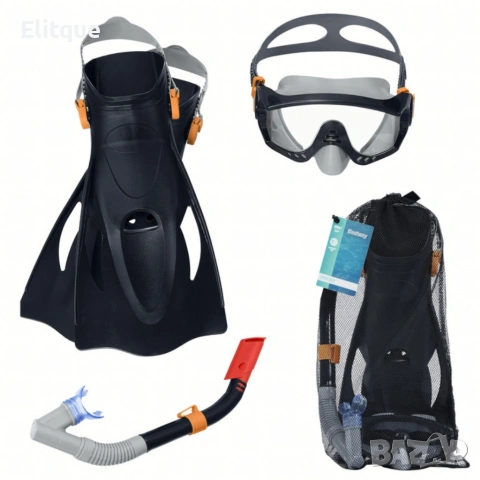 Комплект за шнорхелинг Bestway – маска, шнорхел и плавници с UV защита и суха система