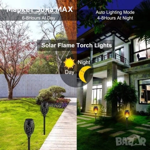 6 броя. Соларна лампа тип Факла с ефект на реалистичен пламък, снимка 4 - Соларни лампи - 52975960