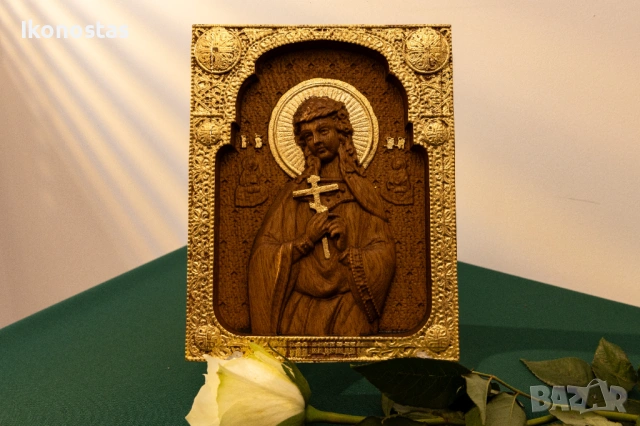 Релефна православна икона от дъб с позлата – Света Надежда, снимка 6 - Икони - 53224922