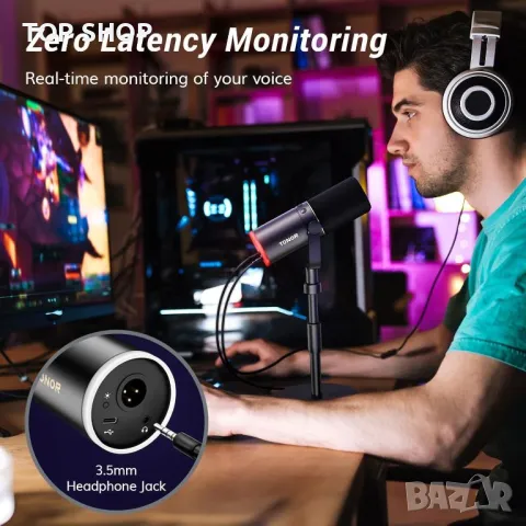 Микрофон за игри TONOR XLR/USB, динамичен микрофон с RGB светлина, снимка 6 - Микрофони - 49965353