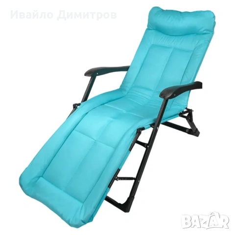 Сгъваем стол-шезлонг - Син, снимка 2 - Столове - 54215579