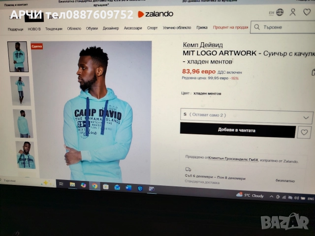 Кемп Дейвид MIT LOGO ARTWORK - Суичър с качулка - хладен ментов CAMP DAVID