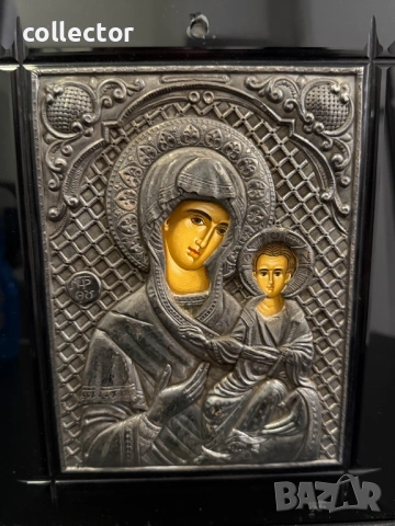 Сребърна икона - Богородица с Младенеца. №8100, снимка 4 - Антикварни и старинни предмети - 54193967