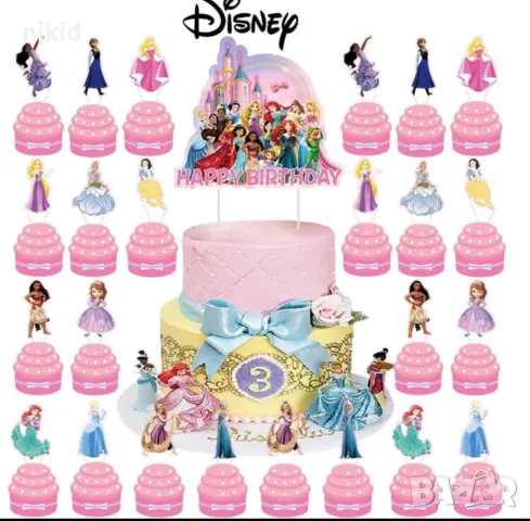 24 бр Принцеси Дисни къси картонени топери топер за торта мъфини