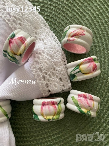 Комплект шест пръстени за салфетки с лаленца 🌷🌿🌷🌿🌷, снимка 3 - Прибори за хранене, готвене и сервиране - 53843083