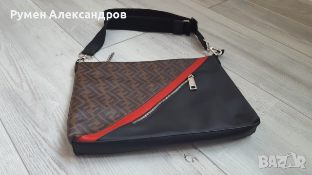 Нова мъжка кожена чанта FENDI MESSENGER BAG, снимка 7 - Чанти - 53851443