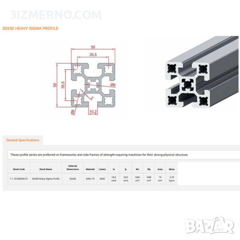УСИЛЕН Конструктивен алуминиев профил 50x50 слот 10 Т-Образен, снимка 2 - Консумативи за принтери - 45436765