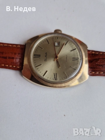 SLAVA cal. 2414, 21 руб. камъка, ръчно нав-е, made in USSR каса – 37мм, снимка 3 - Мъжки - 54234373