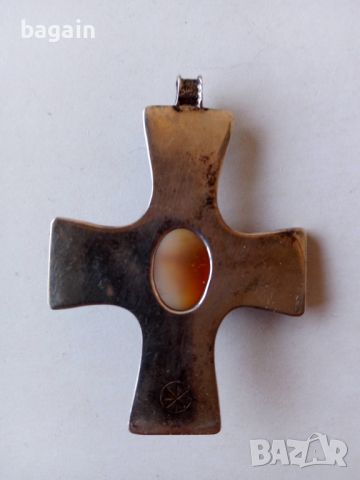Уникален сребърен кръст с гранулация и ахат., снимка 3 - Колиета, медальони, синджири - 46411993