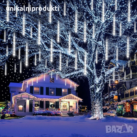 Соларни коледни лампички снежно бяла светлина падащ сняг 3м х 30см LED , снимка 3 - Лед осветление - 52240652