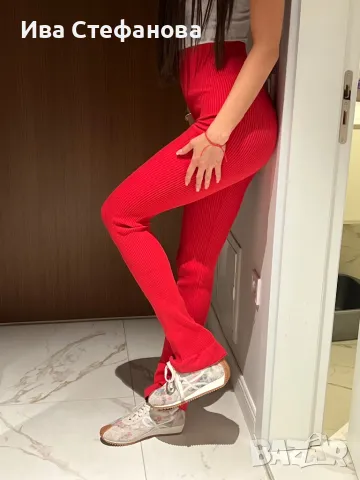 Нов висока талия  секси спортен елегантен червен еластичен панталон рипс рипсен Alice Evis , снимка 4 - Панталони - 49702117
