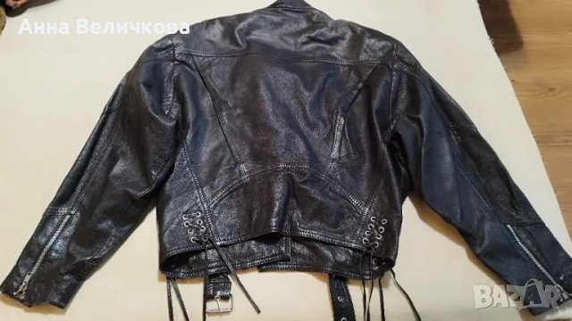 Черно кожено дамско рокерско яке, снимка 2 - Якета - 50291849