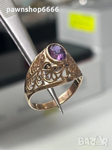 Златен пръстен 14 карата с руски маркировки , снимка 3 - Пръстени - 53273846