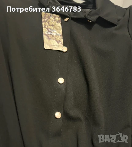 Елегантна черна рокля с копчета и плисирана пола, снимка 2 - Рокли - 51222117