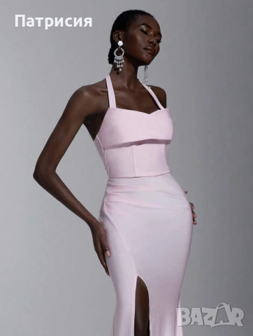 Чисто нова Елегантна, официална, дълга розова рокля с цепка, размер L  Л, еластан, за бал или сватба, снимка 4 - Рокли - 54220312