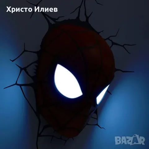 Лампа за стена 3D Глава на Спайдърмен Марвел Marvel Spiderman Лампа за детска стая, снимка 3 - Лампи за стена - 47516768