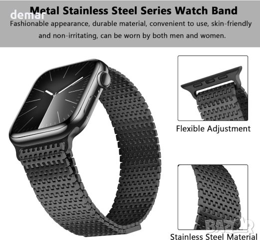 Anlinser Магнитна метална каишка за смарт часовник Apple Watch, 45 мм/44 мм/42 мм, черна, снимка 4 - Смарт часовници - 45781357