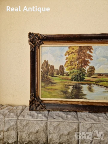 Прекрасна антикварна холандска авторска картина масло върху платно , снимка 5 - Картини - 50687724