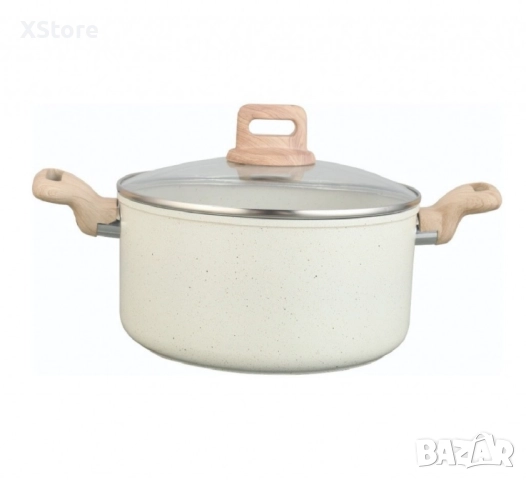 Тенджера Voltz Nice, Кован алуминий, Мраморно покр., Индукция, Кремав меланж, снимка 4 - Съдове за готвене - 52507633