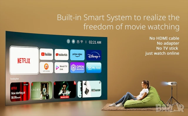 4K WiFi6 YOTON Y9 смарт видео проектор за домашно кино , снимка 10 - Плейъри, домашно кино, прожектори - 51029307