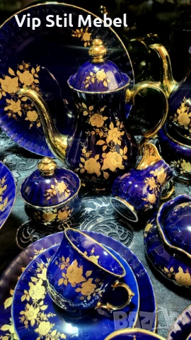 Сервиз в кобалтово синьо и с 22 карата позлата и , снимка 2 - Сервизи - 53695766