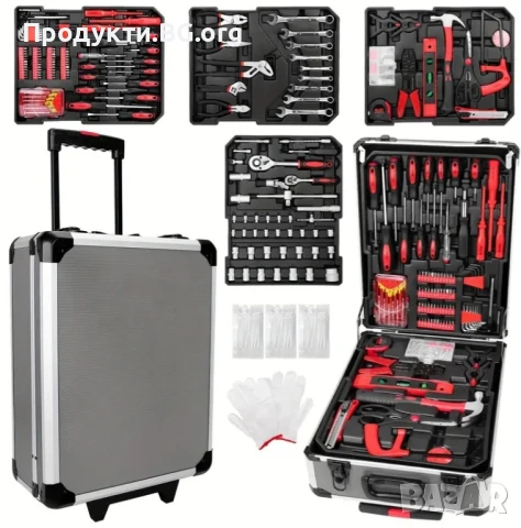 899-частов индустриален комплект инструменти с 4 нива и колела – сив