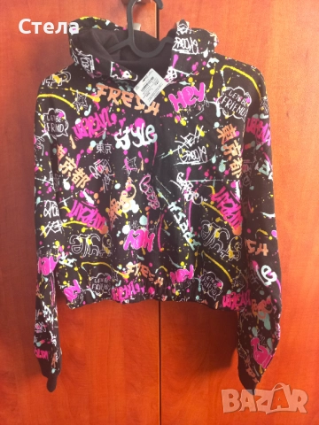 TERRANOVA детски, за момиче, РАЗЛИЧНИ ЦВЕТОВЕ, кроп суитшърт с десен графити, бял, нов, с етикет, снимка 9 - Детски анцузи и суичери - 47112387