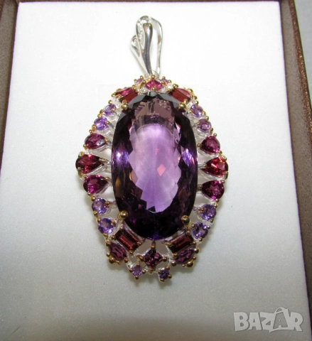 925 сребърно колие с голям аметист 50 карата
